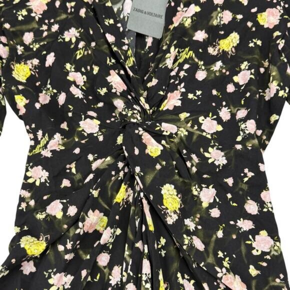 NWT ZADIG & VOLTAIRE Rozom Soft Crinkle Roses Dress Size XS - Picture 8 of 8